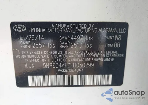 2015 Hyundai Sonata Limited from USA, damaged, VIN 5NPE34AF0FH050299